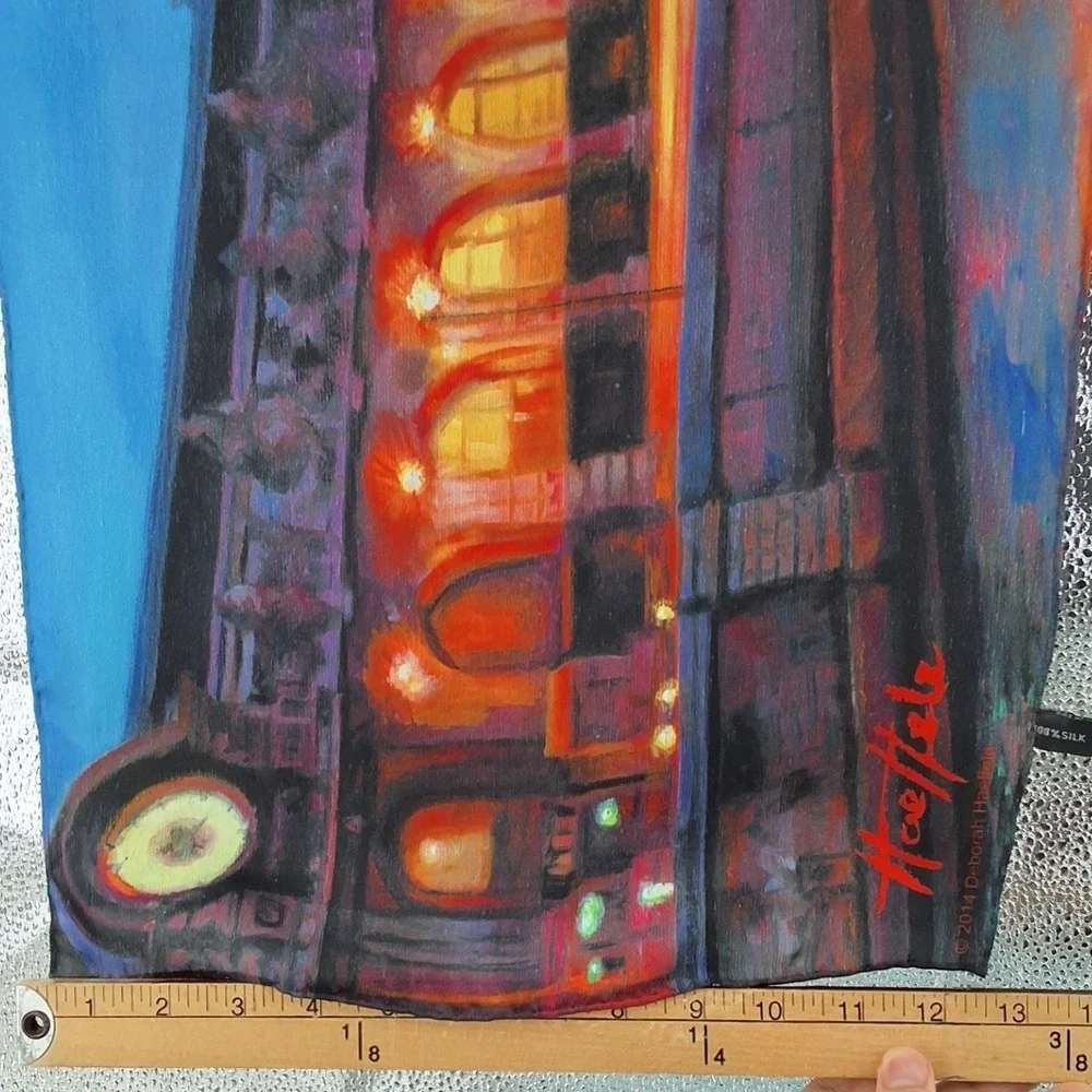 Deborah Haeffele 2014 Silk Scarf Cityscape Impressionist Art Print Multicolor